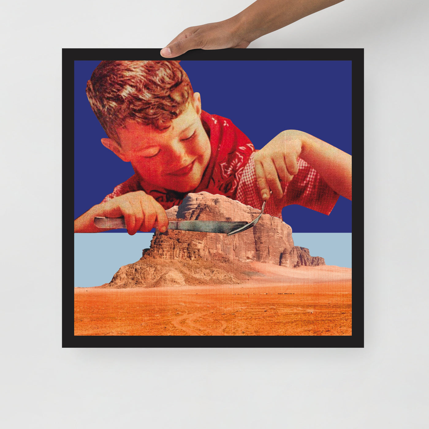 Gerahmtes Bild Kollektion "Kitchen Art" - Junge isst Canyon
